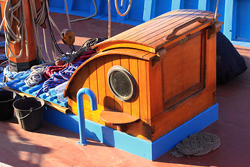 Image showing details of an old fishing boat sailing out of wood