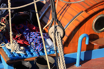 Image showing details of an old fishing boat sailing out of wood