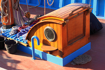 Image showing details of an old fishing boat sailing out of wood