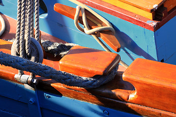 Image showing details of an old fishing boat sailing out of wood