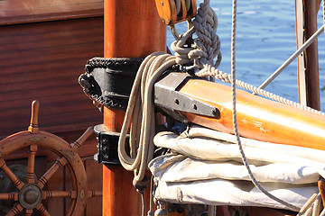 Image showing details of an old fishing boat sailing out of wood