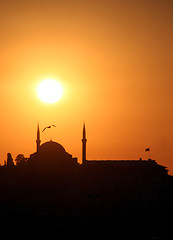 Image showing Orange sunset at Istanbul with mosque