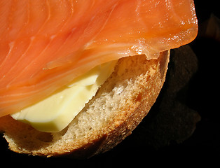 Image showing Smoked salmon sandwich close-up