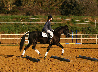 Image showing horse and woman in dressage