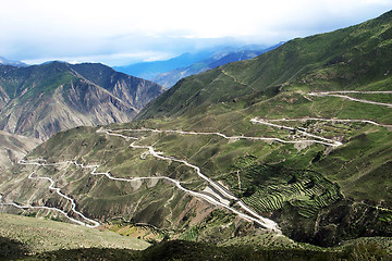Image showing Landscape of zigzag mountain roads