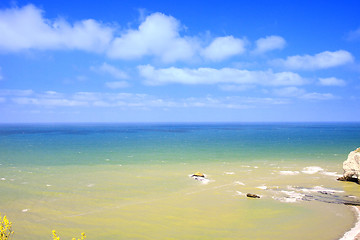 Image showing Beach with cliff Falaise d'Aval. Normandy, Cote d'Albatre, France. 