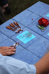 Image showing Process of lace-making with bobbins 