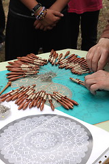 Image showing Process of lace-making with bobbins 