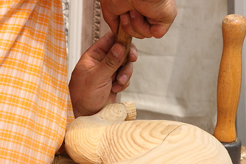 Image showing wood carving sculpture of a wooden horse