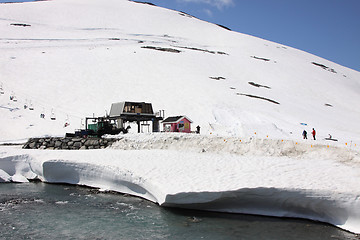 Image showing snowy mountain resort and winter sports in Norway