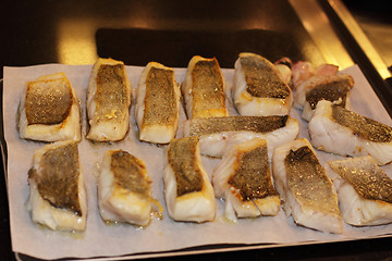 Image showing preparation of paving stones pollack grilled baby vegetables