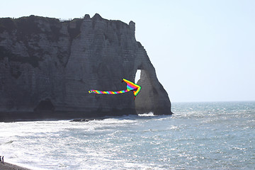 Image showing kite in a blue sky above the sea