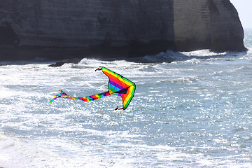 Image showing kite in a blue sky above the sea