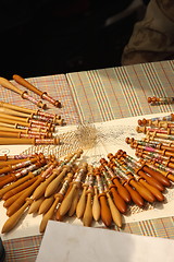 Image showing Process of lace-making with bobbins 