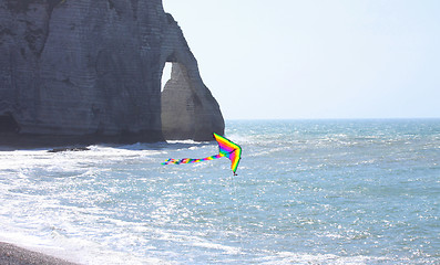 Image showing kite in a blue sky above the sea