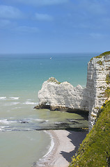 Image showing Beach with cliff Falaise d'Aval. Normandy, Cote d'Albatre, France. 