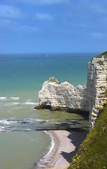 Image showing Beach with cliff Falaise d'Aval. Normandy, Cote d'Albatre, France. 