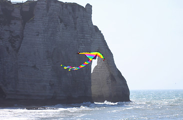 Image showing kite in a blue sky above the sea