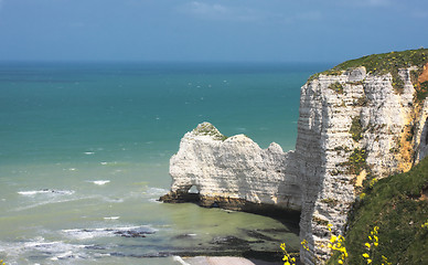 Image showing Beach with cliff Falaise d'Aval. Normandy, Cote d'Albatre, France. 