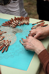 Image showing Process of lace-making with bobbins 