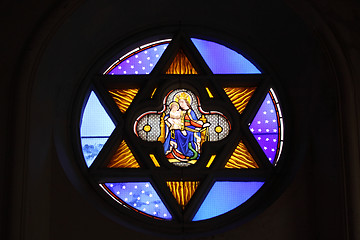 Image showing religious stained glass windows in a church