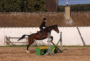 Image showing horse and rider has a jumping contest