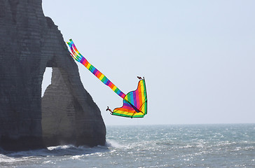 Image showing kite in a blue sky above the sea