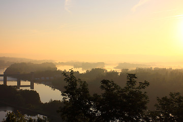 Image showing daybreak in the mist of the valley of the Seine