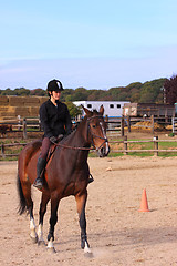 Image showing pretty young woman rider in a competition riding