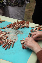 Image showing Process of lace-making with bobbins 