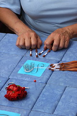 Image showing Process of lace-making with bobbins 