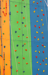 Image showing Training climbing wall in different colors and différent difficulties