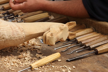 Image showing wood carving sculpture of a wooden horse