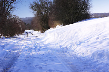 Image showing snowy road in the winter sun in France