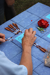 Image showing Process of lace-making with bobbins 