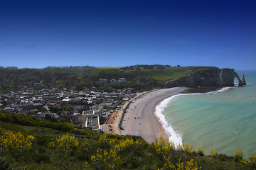 Image showing Beach with cliff Falaise d'Aval. Normandy, Cote d'Albatre, France. 