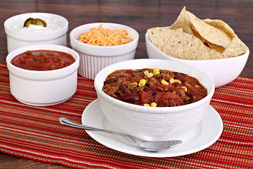 Image showing Taco Soup with assorted condiments