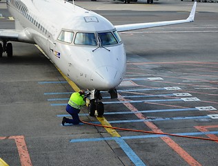 Image showing Airplane get external power