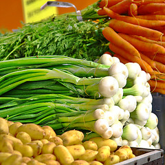 Image showing  Selection of summer seasonal organic vegetables 
