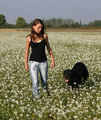 Image showing teenager and rottweiler