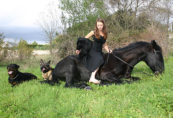 Image showing horse laid down and riding girl