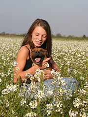 Image showing staffordshire bull terrier and girl