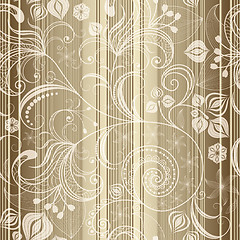 Image showing Seamless gold striped floral pattern