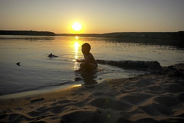 Image showing boy and sunset