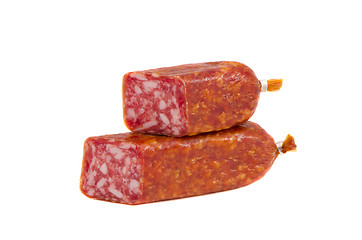 Image showing cut smoked sausage pieces 