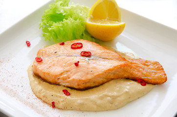 Image showing Grilled salmon steak