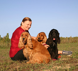 Image showing english cockers and senior woman