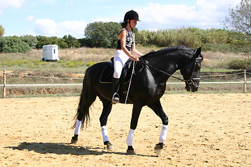 Image showing horse and woman in dressage