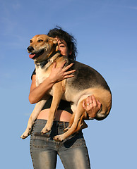 Image showing woman and mix dog