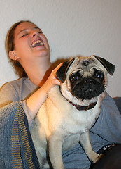 Image showing pug and girl